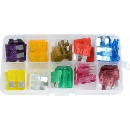 50x/Set Mixed Medium Standard Blade Fuse Car Auto Assorted Fuse Kit 3A~40A &Case
