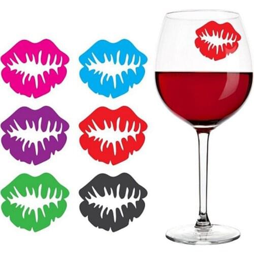 6Pc Silicone Red Wine Glass Marker Drink Marker Creative Lips Shape Glass Identification Marker Wine Glass Marker Wine Glass Tag