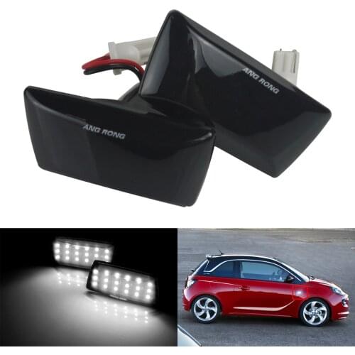 ANGRONG 2x Black Lens LED Side Repeaters White Light For Vauxhall Astra H J Corsa D Insignia