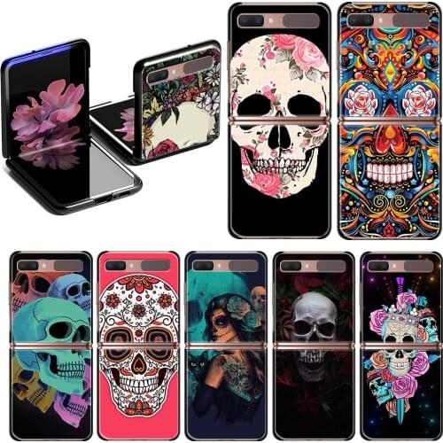 Case for Samsung Galaxy Z Flip 5G Hard Cases for Galaxy Z Flip 6.7" Black Phone Cover Flower Skull