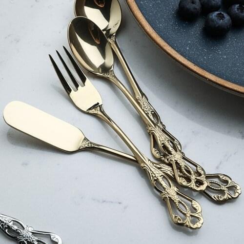Dessert Cheese Butter Spreader Hollow Carved Coffee Tableware Kitchen Gadgets Sopply Spoon Cake Forks Stainless Steel Retro Gift