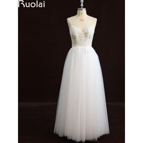 Elegant Ivory Boho Wedding Dress Long 2019 A-Line Pearls Beaded Lace Bridal Gown Floor Length Vestido de Novia RW17