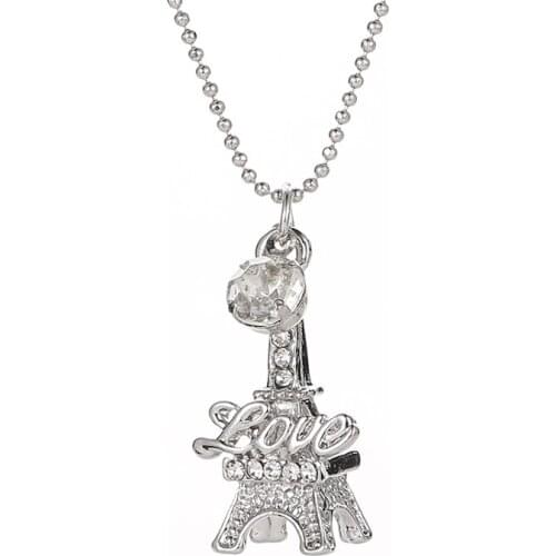 Eiffel Tower Bling Starry Clear Crystal White Long Collarbone Chain Pendant Alloy Necklace For Women