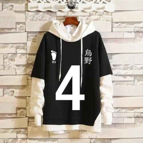 Haikyuu!! Cosplay Hoodies Shoyo Hinata Tobio Kageyama Kei Tsukishima Fake Two Pieces Harajuku Hoodies Sweatshirts Pullover Coat