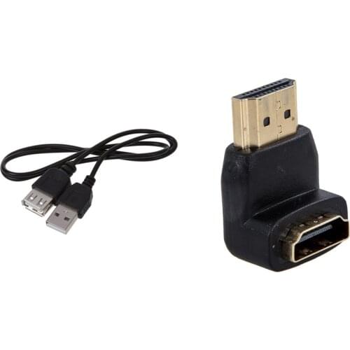 HDMI Right Angle Male to Female Adapter with USB 2.0 Extension Cable A-A Male to Female Connector