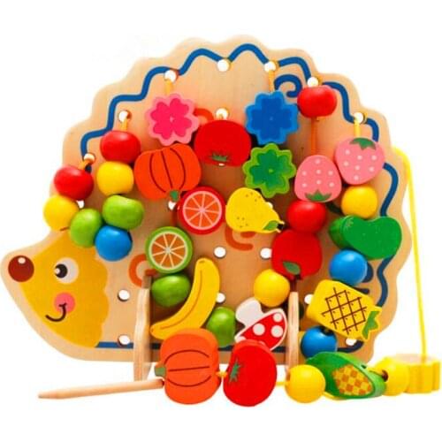 Montessori Toys Educational Wooden Toys for Children Early Learning Exercise Hands-on Ability Hedgehog Fruit Beads