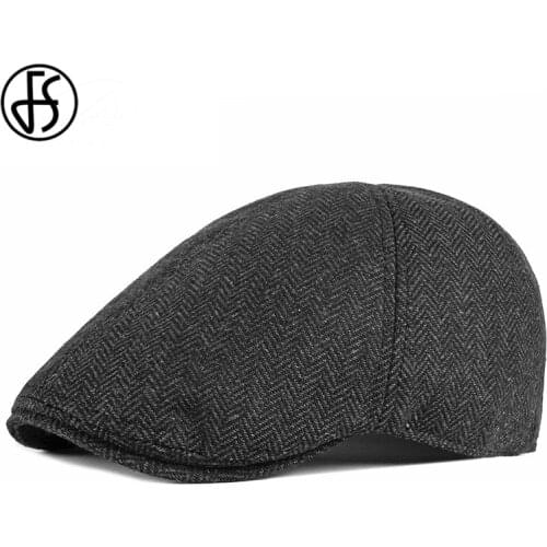 FS Vintage Beret Cap For Men British Style Cotton Winter Flat Caps Classic Black White Autumn Ivy Cap