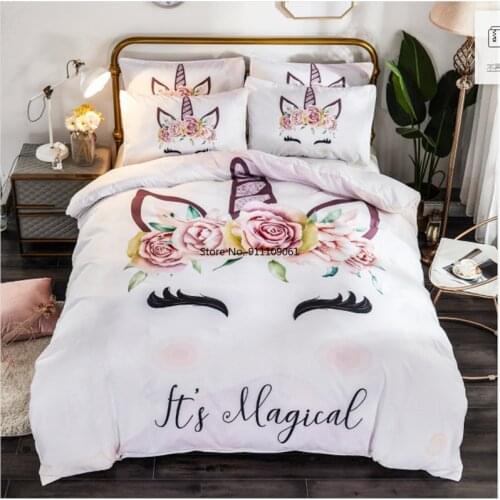 Girl Pink Cute Unicorn 3D Bedding Set Girl Duvet Cover Set Queen Comforter Sets Twins Bedcover Bed Set Childrens Room Decor