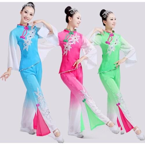 Chinese style hanfu fan dance Yangko clothing costumes national dance performance clothes chinese folk dance costume for woman