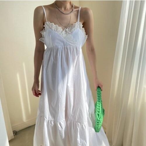 2 Colors Summer Womens Cotton Princess Backless Dresses Ladies Girl‘s Lace Nightgowns Nightdress Sexy Bohemian Style Slip Dress