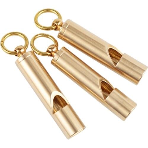 BEST EDC Classic Brass whistle Gold Pure Copper Metal keychain outdoor camping sports team survival aluminum whistle