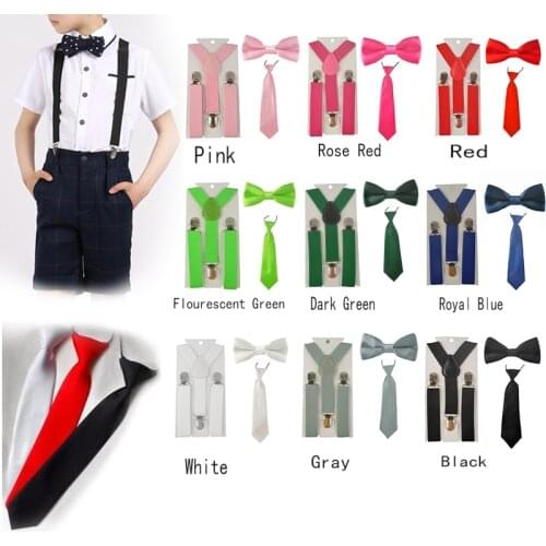 Fashion Boys Girl Baby Suspenders Adjustable Elastic Y-Back Braces Suspenders Bow Tie + NeckTie Wedding GHHtr0001
