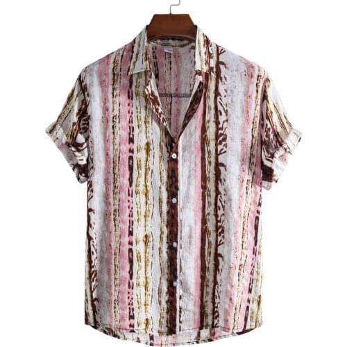 Striped Print Shirts Men Short Sleeve Casual Mens Aloha Shirt Beach Holiday Hawaiian Camisas Summer Oversized Chemise Homme