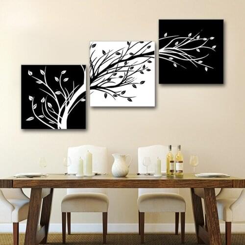Wall Art Canvas Poster HD Prints Pictures 3 Pieces Black White Tree Flower Paintings For Living Room Modern Home Decoration