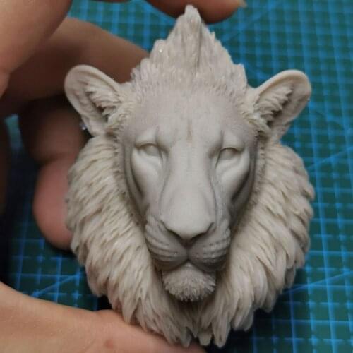 Unpainted 1/6 Forest King Lion Head Sculpt Animal Head Carving Model Fit 12 inch Action Figure Muscle Body for Painting DIY