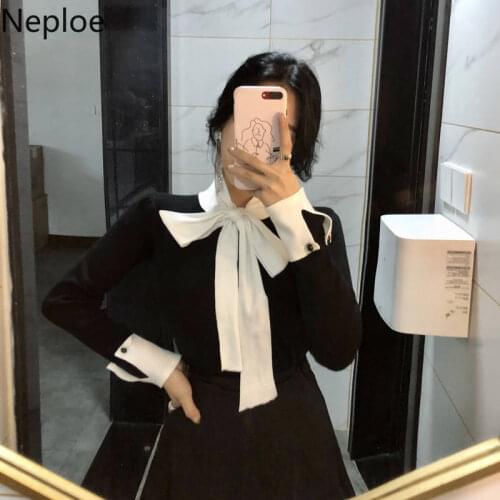 Neploe 2020 Korean Spring Women Slim Sweater Winter Clothes Knitted Jumper Lace Up Long Sleeve Elegant Pullover Pull Femme 90400