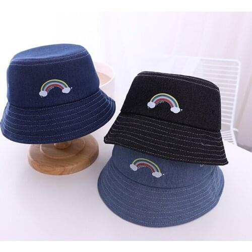Doitbest 2021 Kids Cotton Bucket Hats Summer Panama Rainbow Cowboy Sun Cap Spring Baby Boys Girls Outdoor Beach Fisherman Hat