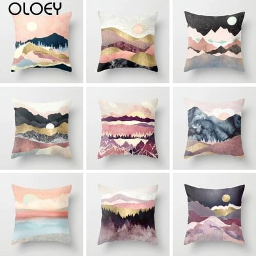 Mountain Pattern Pillow Case Home Sofa Polyester Pillow Cushion Cover Square Pillowcase Bedroom Hotel Car Decoration 45cm*45cm