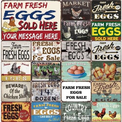 Farm Fresh Eggs Sold Here Your Message Here Vintage Metal Poster of eggs free range laid daily Farmhouse Decoration Yard Sign