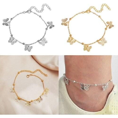 Trend Ankle Bracelet 1pc Womens Silver Color Plated Butterfly Hollow out Foot Chain