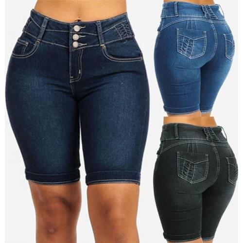 Plus Size Fashion Women Denim Shorts Pants Summer Skinny Slim-Fit Short Jeans All-match Skinny Fashion Womens Shorts For Daily