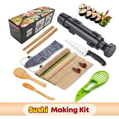 11Pcs/Set Sushi Maker Equipment Kit Japanese Rice Ball Cake Roll Mold Sushi Multifunctional Mould Making Sushi Kitchen Tools