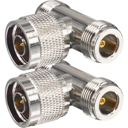 2 Pieces RF Adapter N Type N Male Plug to 2 N Female 3 Way T Type Long Version Connector