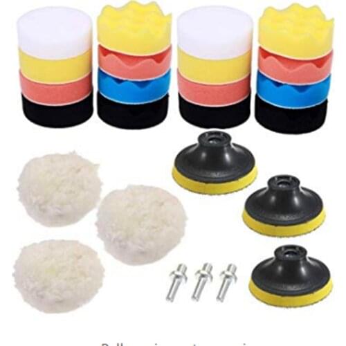 25PCS 3 Inch Car Polishing Sponge Kit M10 Adapter Polishing Buffing Pads Woolen Waxing Pads set for Polishing Machine Polisher