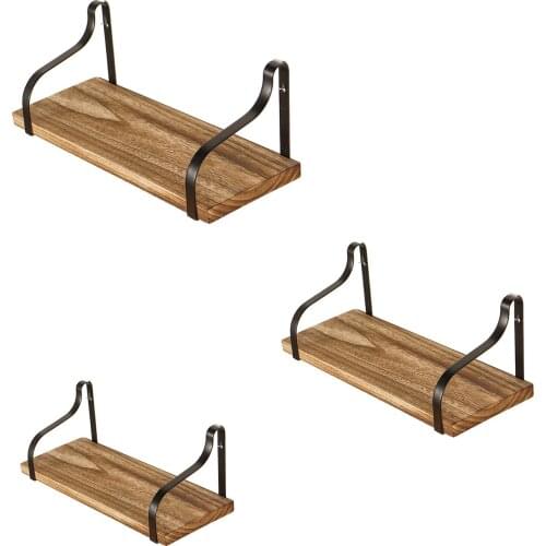 3pcs Wooden Shelf Wrought Iron Solid Wood Wall Rack Wall Mounted Iron Rack With Screw Mounting Accessories For Home Office Hotel