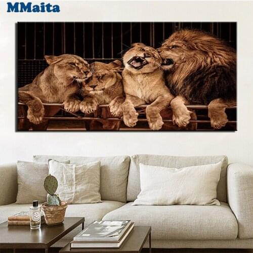 5D diamond painted cross stitch square and round diamond DIY embroidered animal lion rhinestone gift home decor GG5323