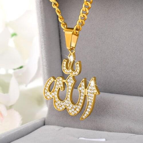 Arabic Allah Necklace For Women Charm Collier Zircon Muslim Pendants God Three-flavor Real Fire Hip Hop Punk Islamic Jewelry