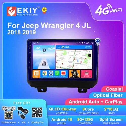 EKIY Android 10 Car Radio For Jeep Wrangler 4 JL 2018 2019 Stereo Multimedia Video Player GPS Navi QLED DSP Carplay No 2din DVD