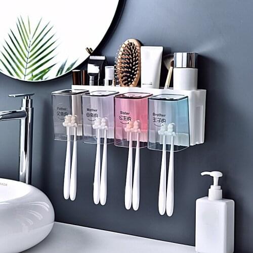 Automatic Toothpaste Dispenser Wall Mounted Multifunctional Toothbrush Holder Mouthwash Cup Set For Bathroom In Stock
