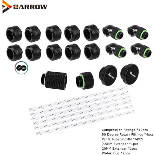 Barrow Computer Water Cooling Build PETG Hard Tube With Fittings ,Liquid Loop Kit ,6pcs x500mm Tube,10X14MM,12X16MM,Upgrade