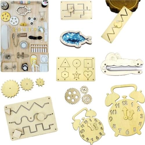 Montessori Children Busy Board Accessories Wood DIY Toy Material Early Education Activity Board Parts For Basic Skills Learning