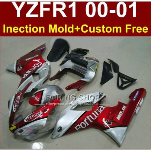 Fortuna ABS plastic red silver bodyworks for YAMAHA fairings YZFR1 2000 2001 yzf 1000 YZF R1 00 01 body repair parts+7gifts