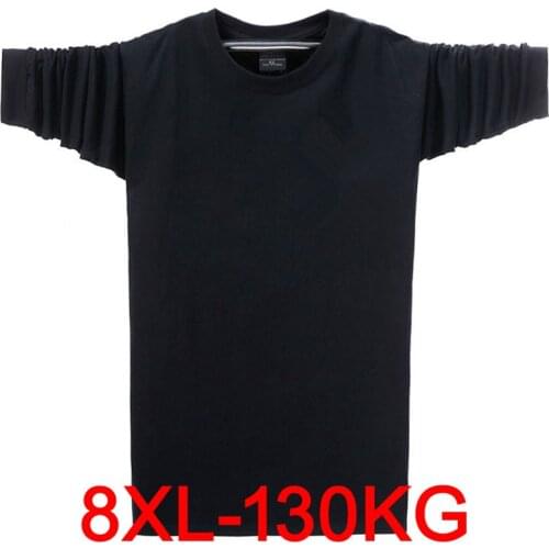 Autumn and winter mens T-shirt long-sleeved green black casual large size 6XL 7XL 8XL loose solid color t-shirt thin section co