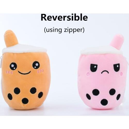 Creative Boba Bubble Tea Plush Toys Double-Sided Reversible Emotional Stuffed Boba Milk Plush Doll Xmas Gifts for Children Girls