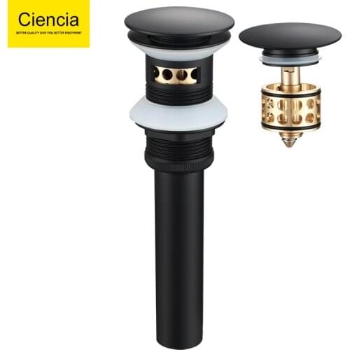 Brass Pop Up Drainer Bathroom Basin Drain with Filter Basket Black Sink Drain With/Without Overflow Hole