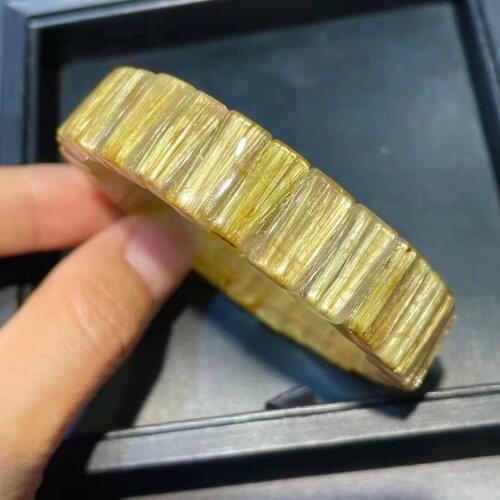 Top Natural Gold Rutilated Quartz Clear Rectangle Beads Bracelet 14.4*6.2mm Women Men Fashion Wealthy Genuine AAAAAA