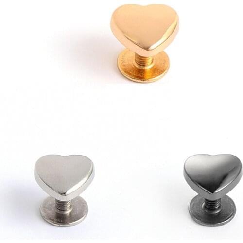 10 Sets Metal Heart-Shaped Rivets Studs For Handbags Leather Craft Screw Back Rivets Belt Wallet Bag Garment Decor Accessories