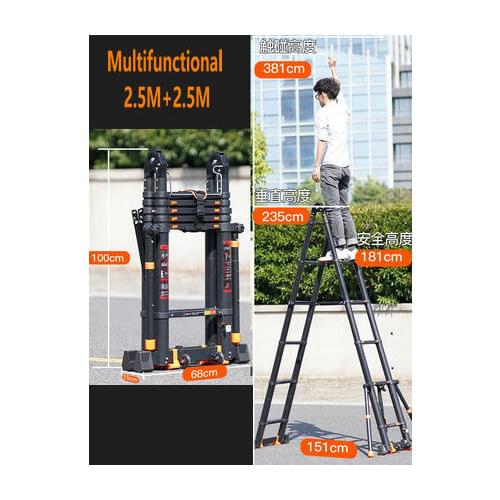 2.5*2.5m aluminum alloy multifunctional foldable telescopic herringbone/I-type ladder/straight ladder to strengthen anti-tilting