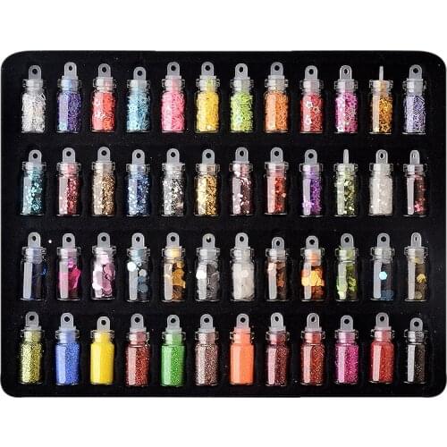 48 Bottles Mix Size Colors Dipping Powder Nails Set Holographic Glitter Flake Geometric Sequins Nail Art accessoires Glitter Set