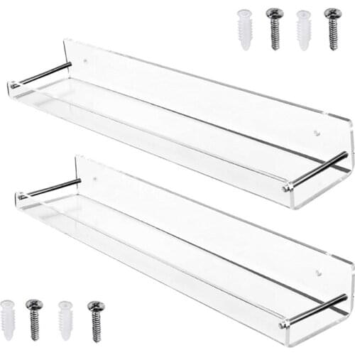 Wall Mount Clear Acrylic Floating Shelves Bath Living Room Kitchen L Shape Displaying Rack Organizer Shelving with Screw