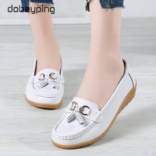 New Genuine Leather Shoes Woman Slip On Womens Flats Moccasins Female Loafers Spring Autumn Soft Mother Shoe Plus Size 35-44