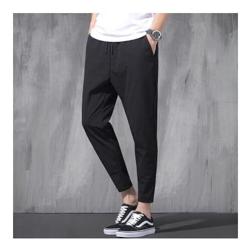 2021 New Nine Leggings Men 's Big Size Trend Fat Loose Summer Thin Sports Leisure Versatile Haren Ice Elastic Pants
