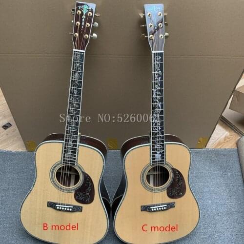 Factory new, solid spruce top acoustic guitar, ebony fingerboard, real abalone shell binding and inlay, electric guitarra