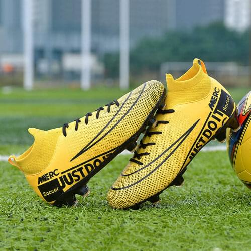 New Outdoor High Ankle Soccer Cleats Kids Comfortable High Top Football Sneakers Boys Non-Slip Long Spike Turf Futsal Shoes Kids