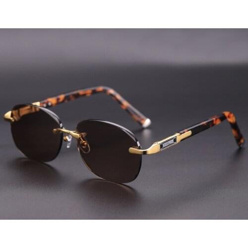 Luxury Rimless Oval Sunglasses Man Woman Acetate Glasses Frame Natural Crystal Stone Lens Goggles Man Oculos Top Quality