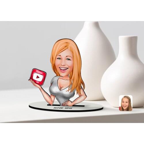 Personalized Women 'S Youtuber Caricature Of Wooden Trinket Model-2